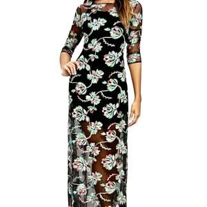 Lulus‎ Bountiful Blossoms Black Embroidered Maxi Dress Shell Womens Large Floral